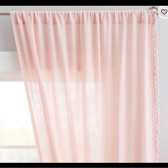 PB Teen Pom fringe quartz pink sheer panels, qty 2 - Picture 3 of 4